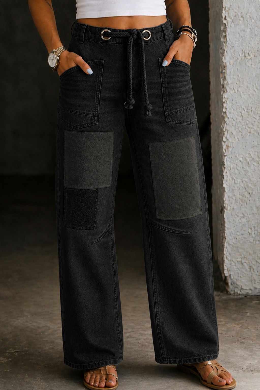 Margaret | Patchwork Denim Drawstring Pants