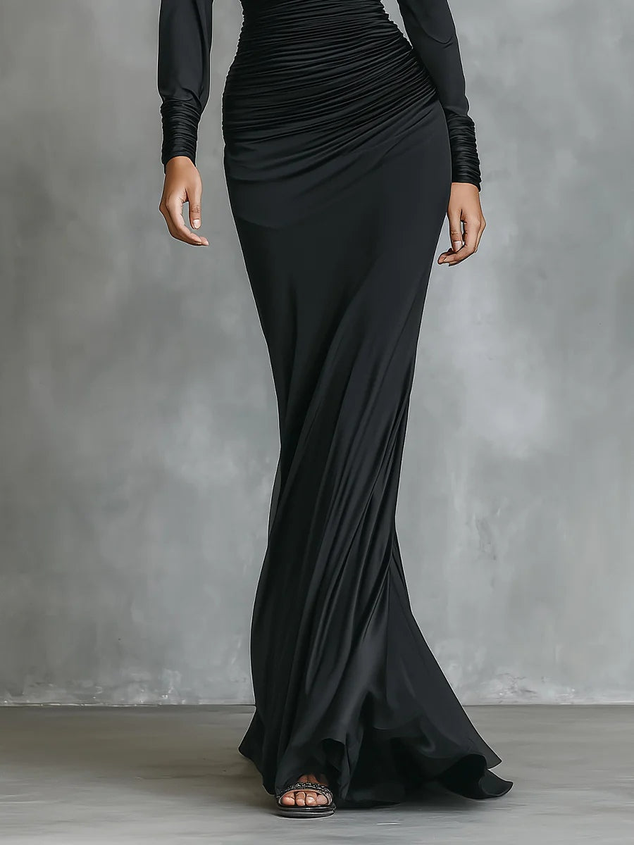 Célina™ | Satin One-Shoulder Maxi Dress in Black