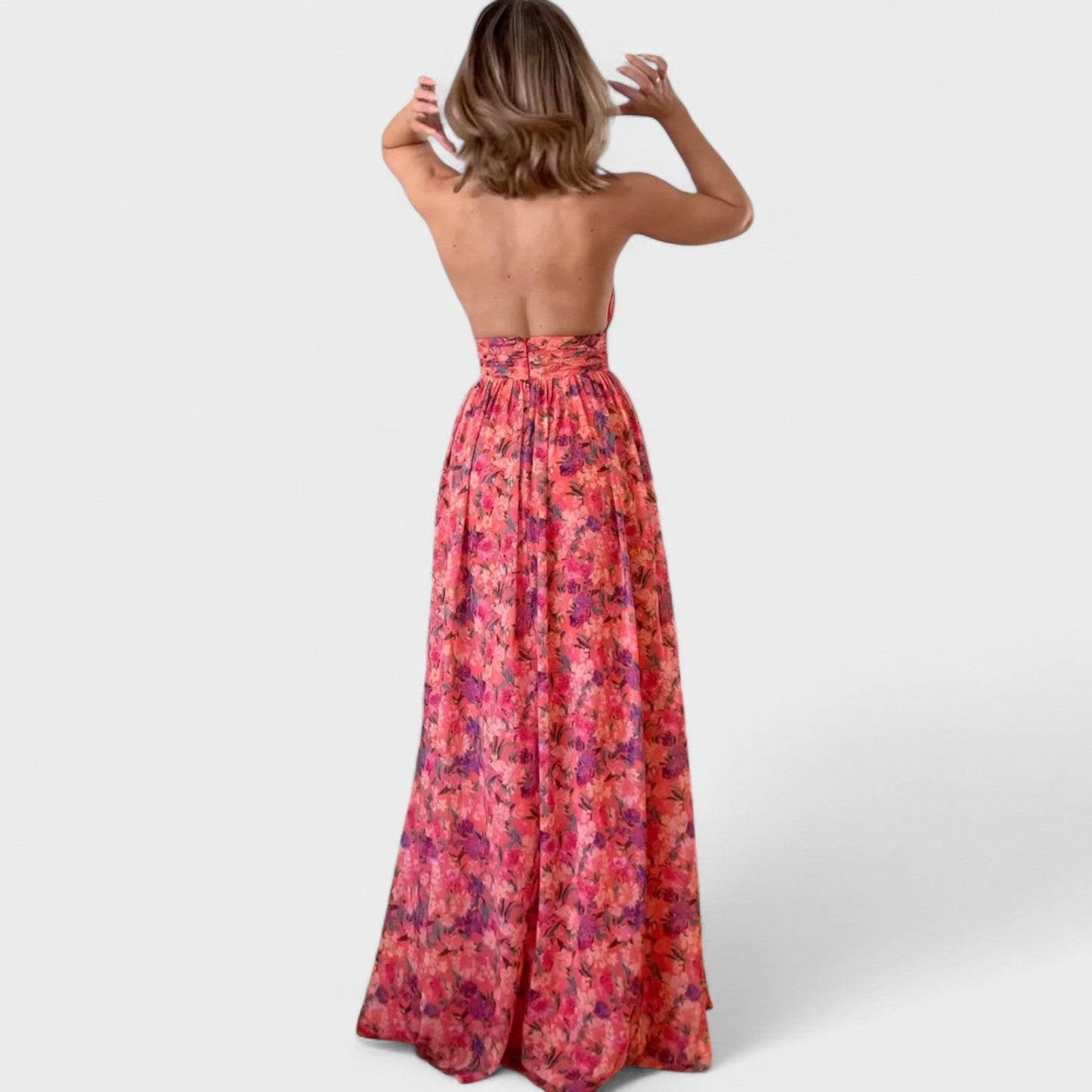 Floraria - Dumbbell-Print Long Dress