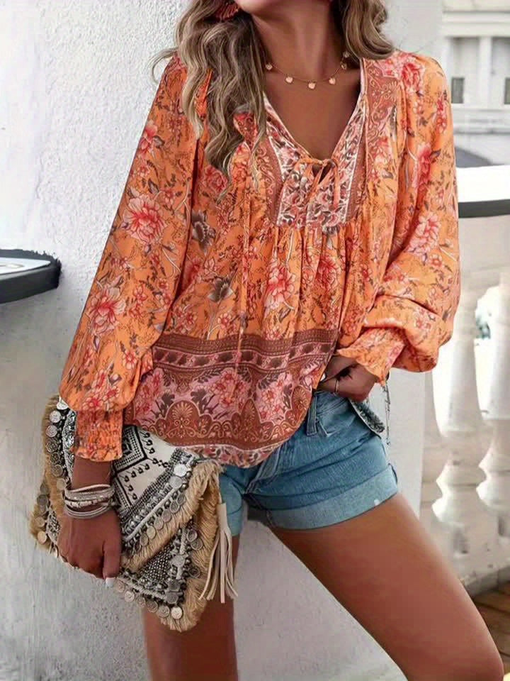 Carol™ | Floral Lantern Tie Blouse
