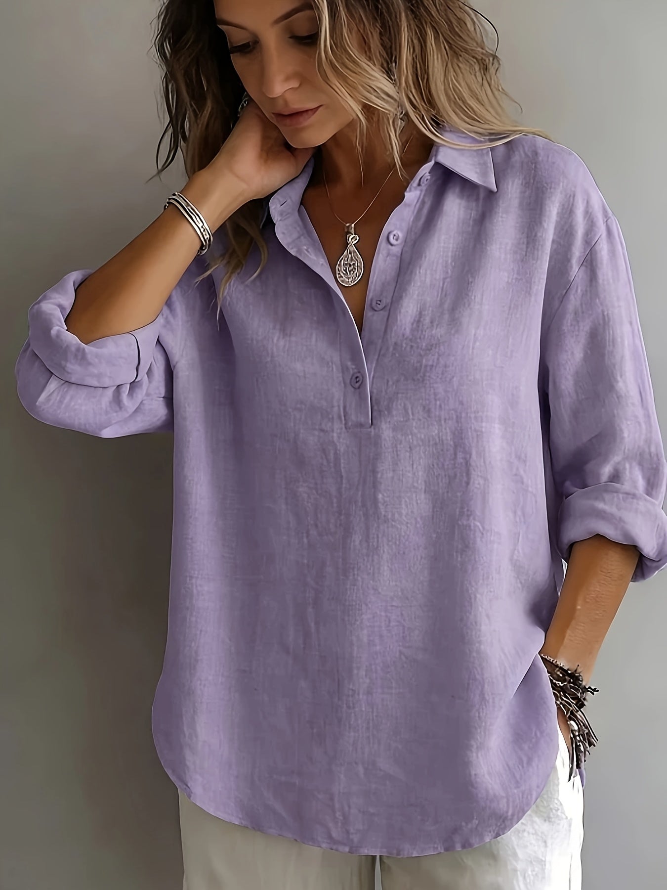 Margaret™ | Loose Solid Collar Blouse
