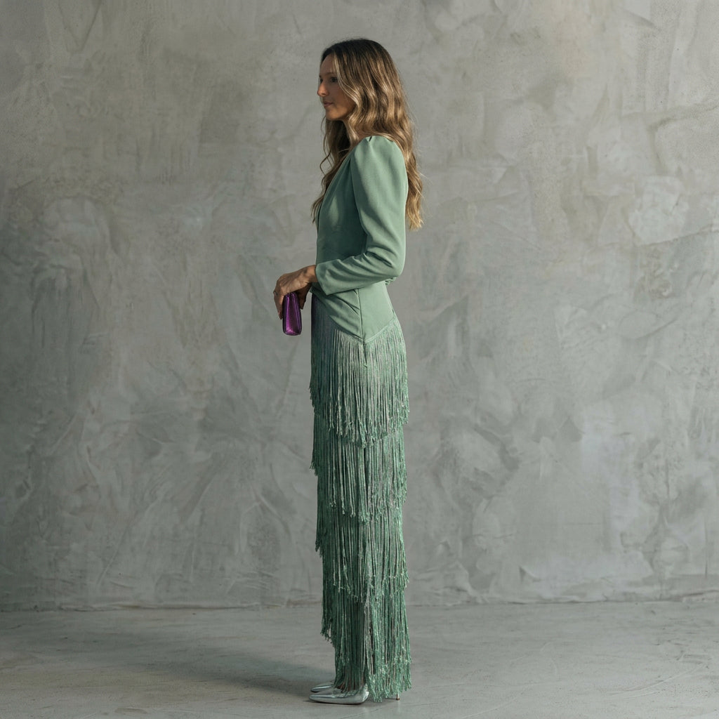 Gabriela - V-Neck Long Fringe Dress