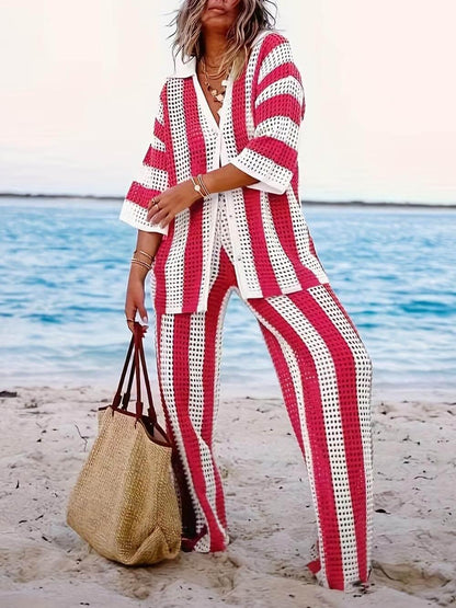 Sienna | Striped Shirt and Wide Leg Trousers Set