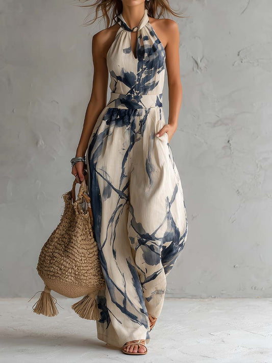 Lila | Ink Wash Print Wide Leg Jumpsuit
