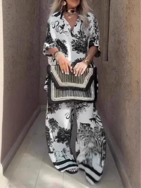 Samantha | V-neck Top and Wide-leg Trousers Set