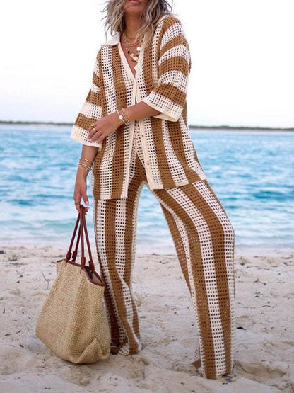 Sienna | Striped Shirt and Wide Leg Trousers Set