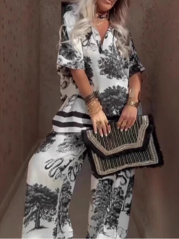 Samantha | V-neck Top and Wide-leg Trousers Set