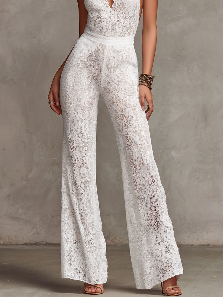 Isabella | Key Hole Lace Halter Jumpsuit