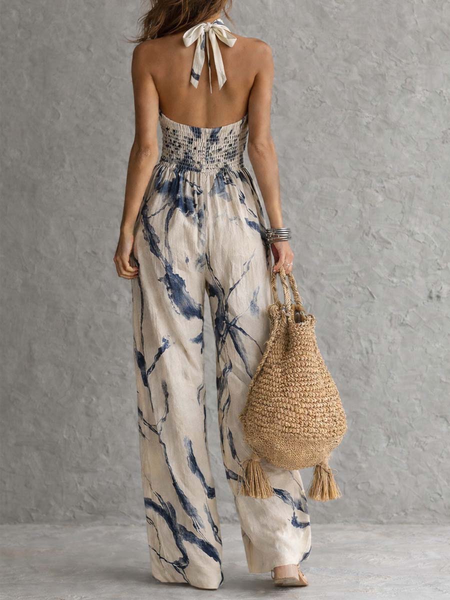 Lila | Ink Wash Print Wide Leg Jumpsuit