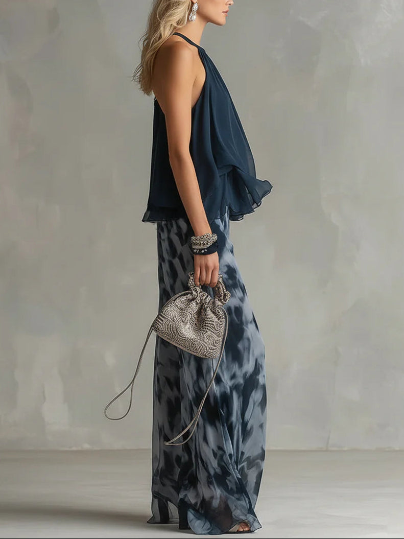 Sofia | Halter Neck Top and Printed Wide-leg Trousers Set