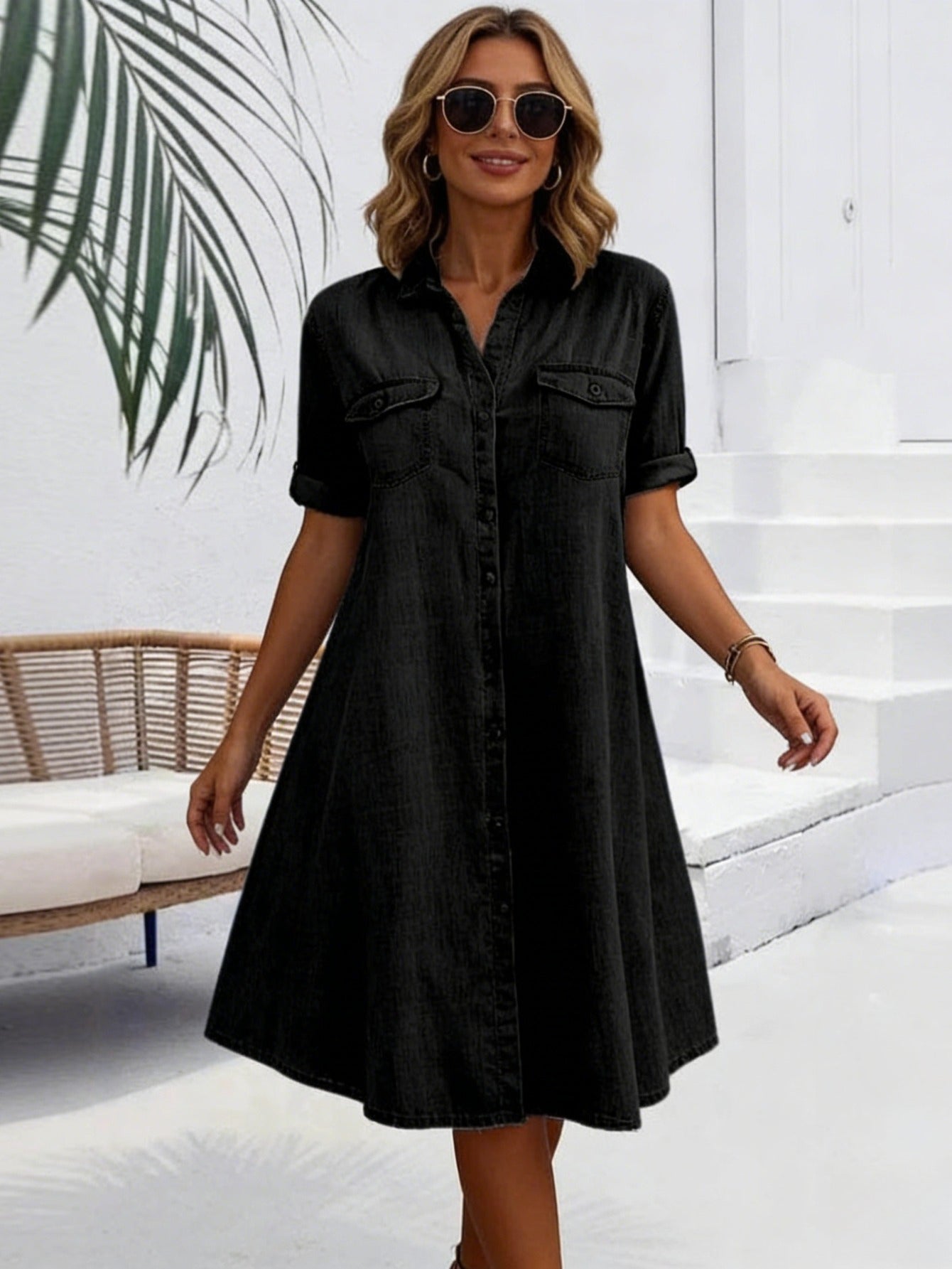 Faye | Vintage Washed Elegant Denim Dress