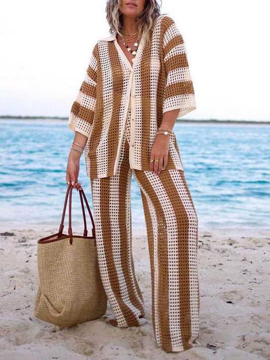 Sienna | Striped Shirt and Wide Leg Trousers Set
