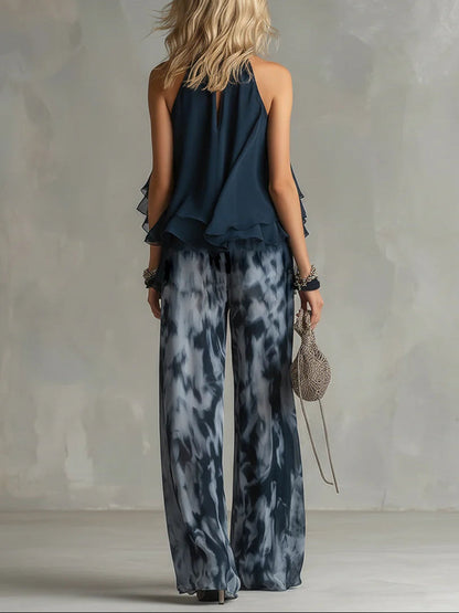 Sofia | Halter Neck Top and Printed Wide-leg Trousers Set