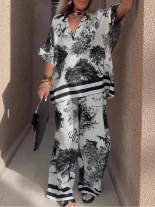 Samantha | V-neck Top and Wide-leg Trousers Set
