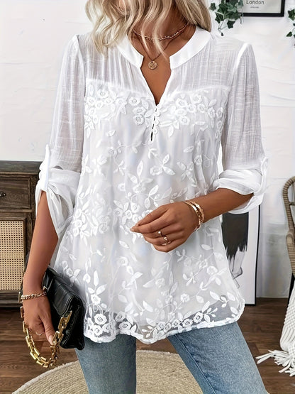 Glenda™ | Floral Embroidery Lace Blouse