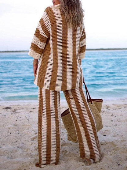 Sienna | Striped Shirt and Wide Leg Trousers Set