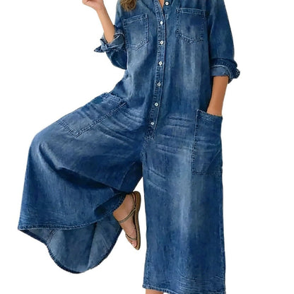 Holly | Wide Long Denim Jumpsuit