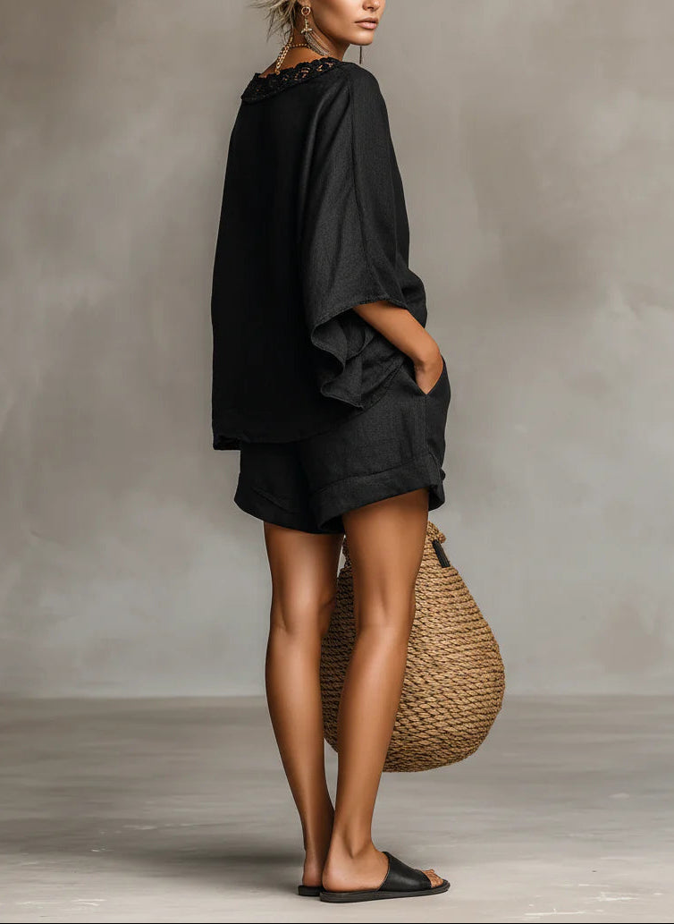 Lila | Lace Boat Neck Blouse and Shorts Set