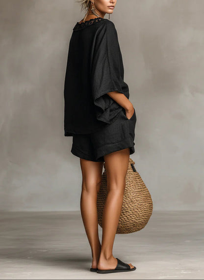 Lila | Lace Boat Neck Blouse and Shorts Set