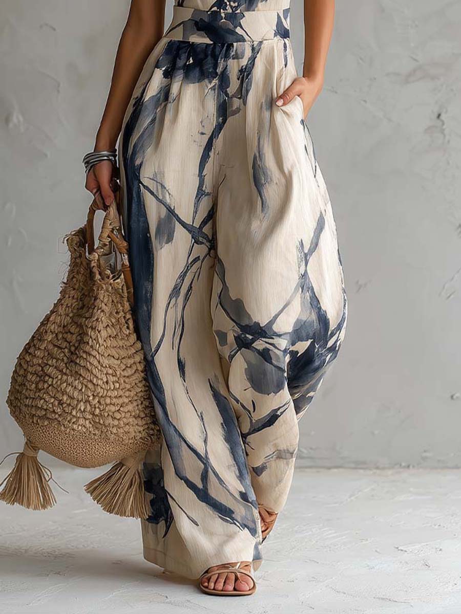 Lila | Ink Wash Print Wide Leg Jumpsuit