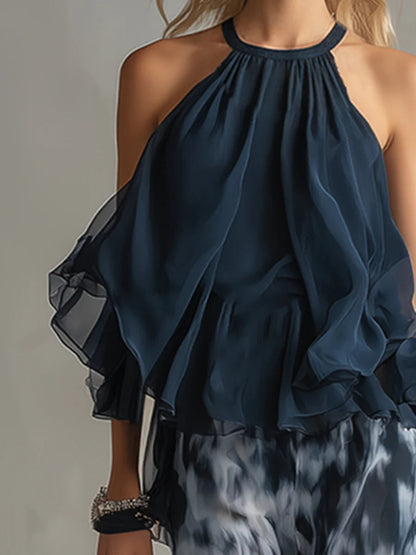 Sofia | Halter Neck Top and Printed Wide-leg Trousers Set