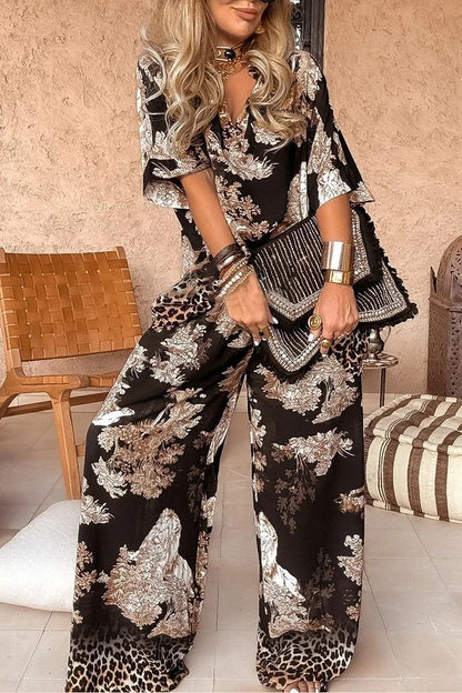 Samantha | V-neck Top and Wide-leg Trousers Set