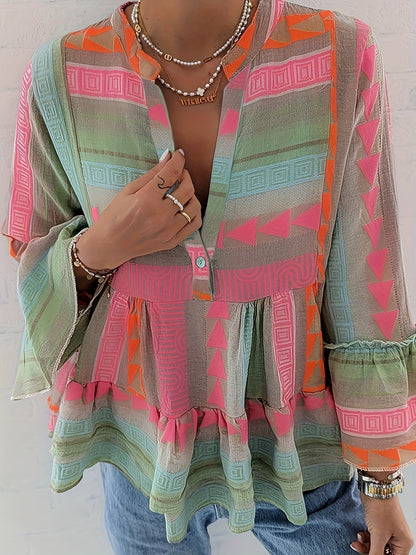 Evelyn™ | Ethnic Bell-Sleeve Blouse