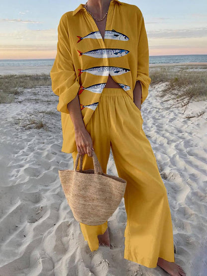 Sierra | Ocean Print Shirt and Pocket Trousers Set