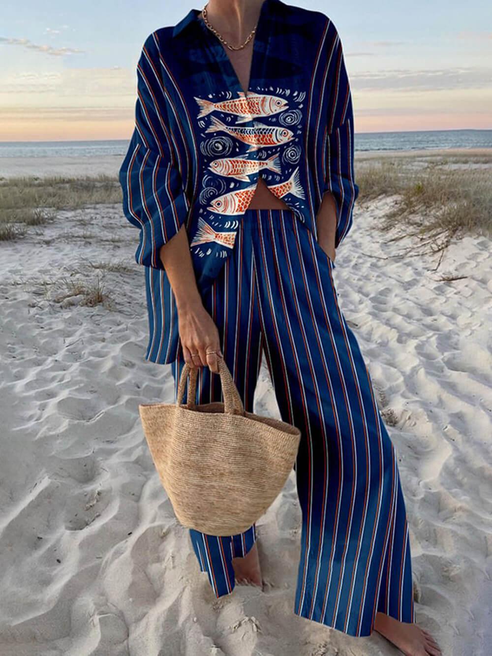 Sierra | Ocean Print Shirt and Pocket Trousers Set