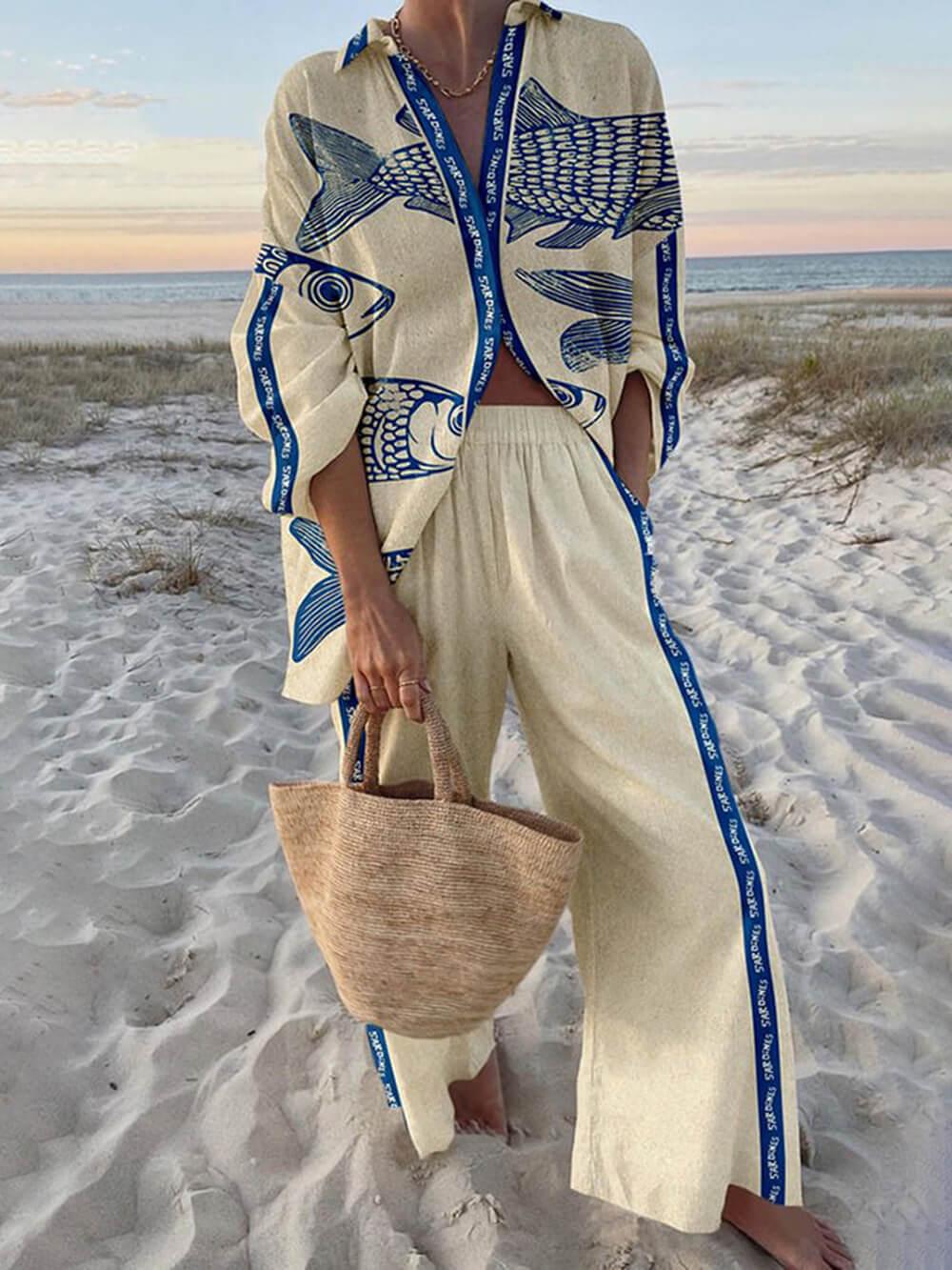 Sierra | Ocean Print Shirt and Pocket Trousers Set