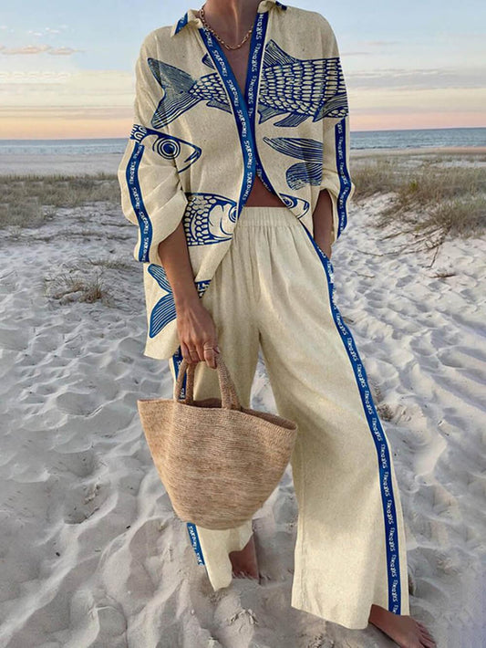 Sierra | Ocean Print Shirt and Pocket Trousers Set