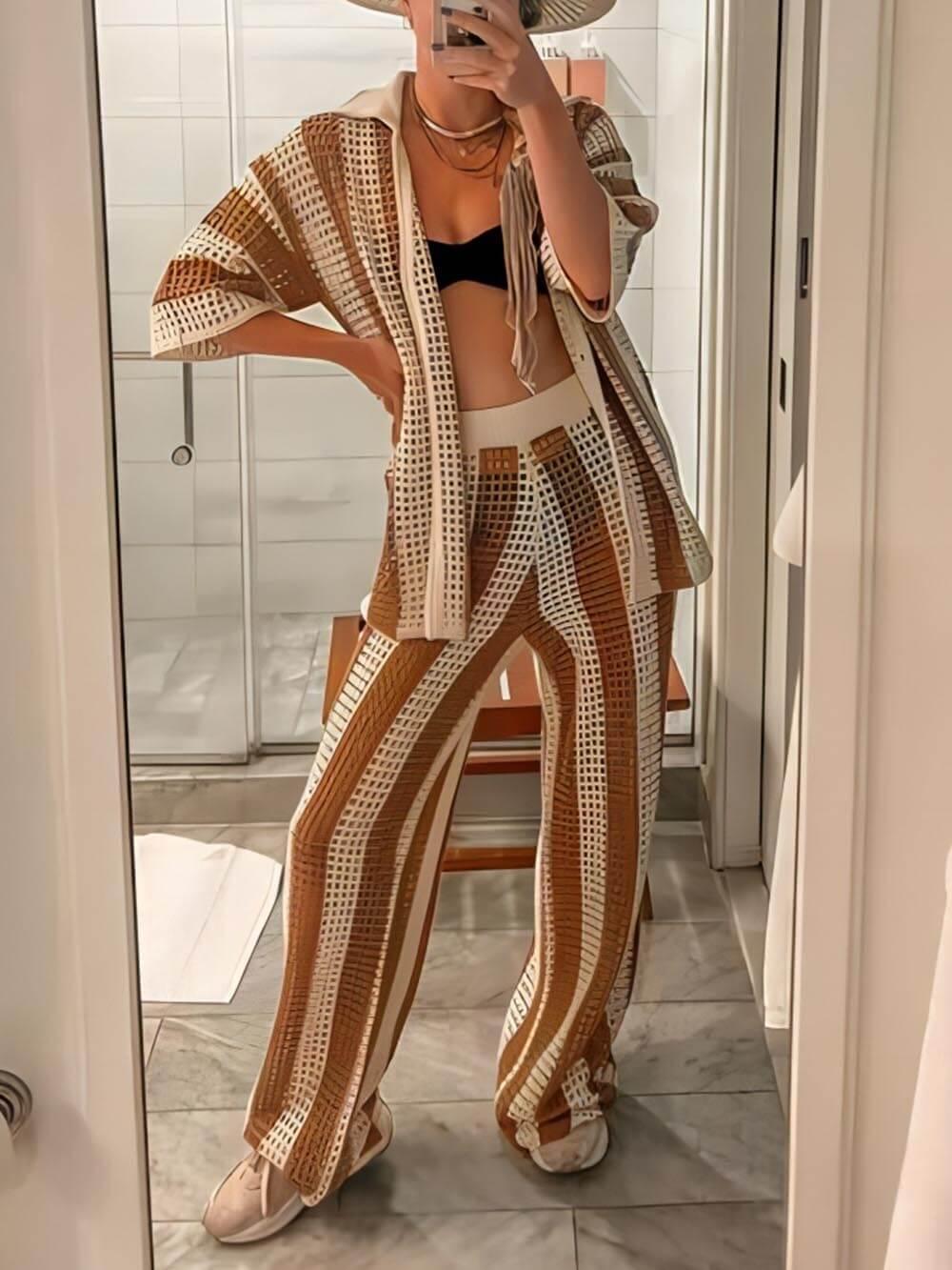 Sienna | Striped Shirt and Wide Leg Trousers Set