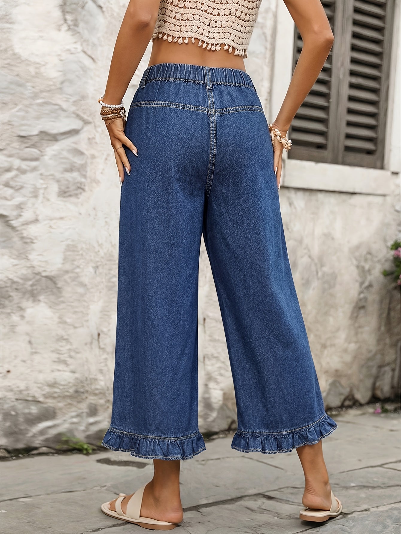 Annabelle | Casual Ruffle Denim Capri Pants