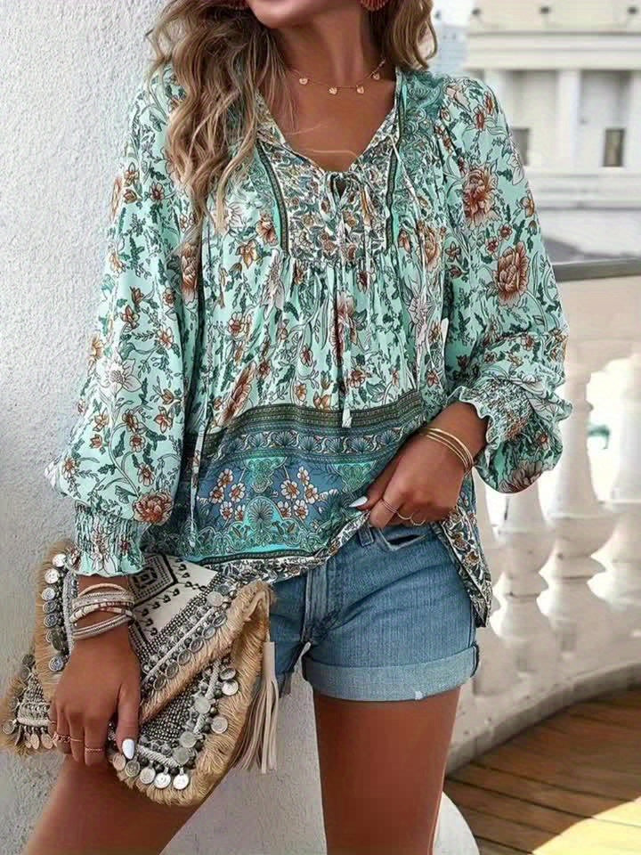 Linda™ | Floral Lantern Sleeve Blouse