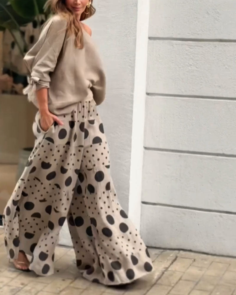 Samantha | Casual Shoulder Top & Printed Trousers Set