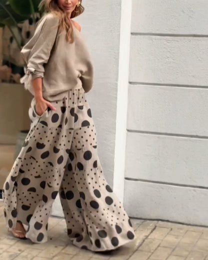 Samantha | Casual Shoulder Top & Printed Trousers Set