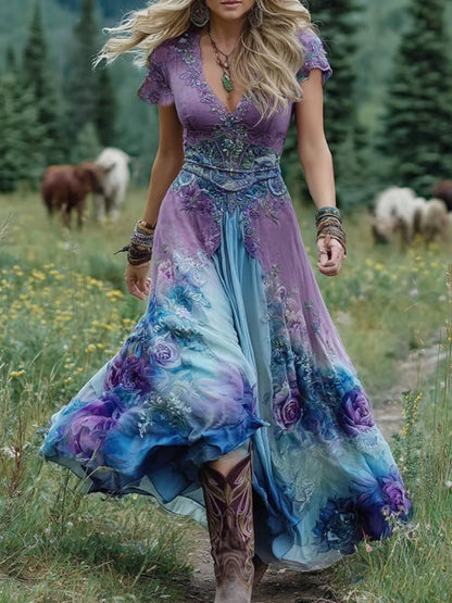 Serena - Floral Print Short Maxi Dress