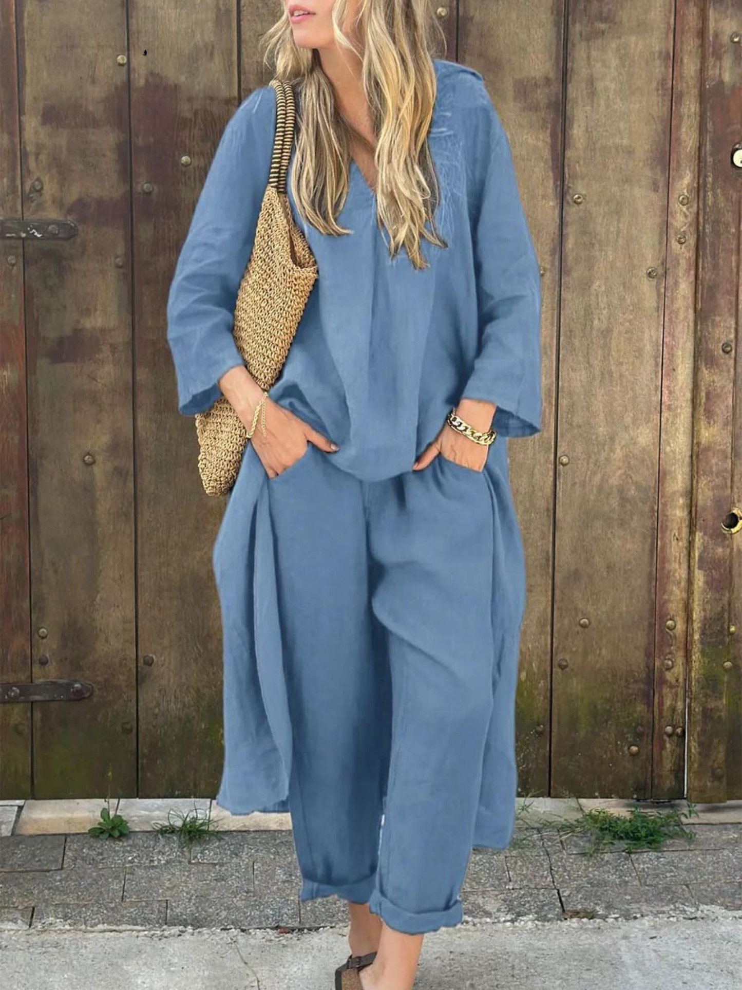 Lila | V-neck Top and Wide-leg Trousers Set