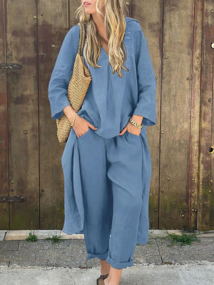 Lila | V-neck Top and Wide-leg Trousers Set