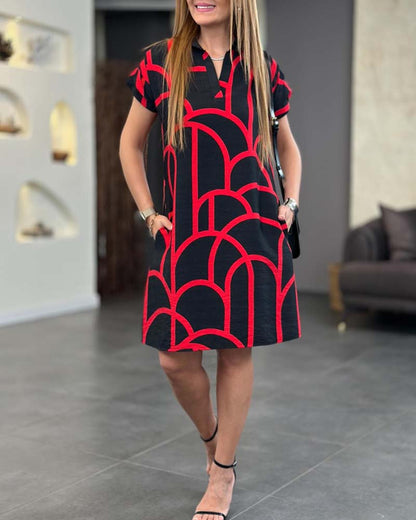 Ellanore™ | Geometric Print Polo Dress