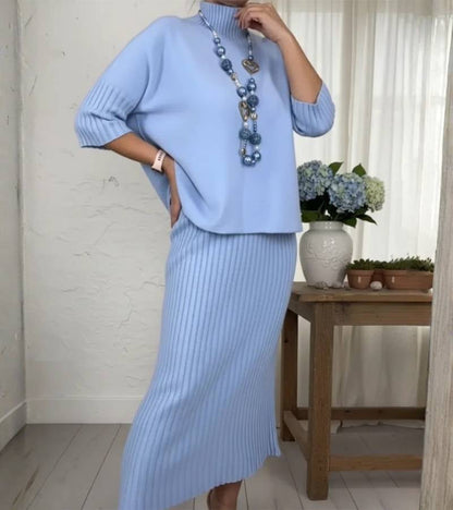 Debora | Knitted Set with Ribbed Midi Skirt