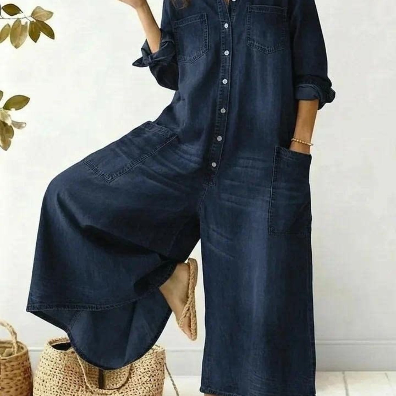 Holly | Wide Long Denim Jumpsuit