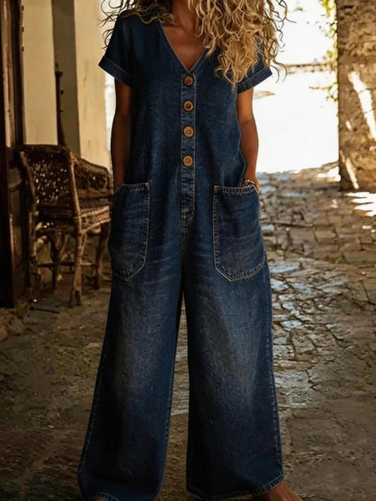 Karen | Retro Button Down Denim Jumpsuit