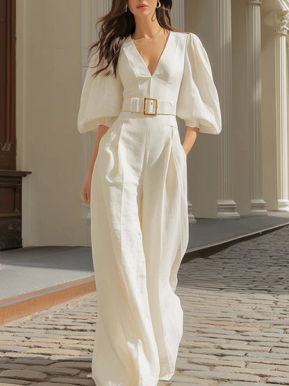 Isabella | V-neck Lantern Sleeve Jumpsuit