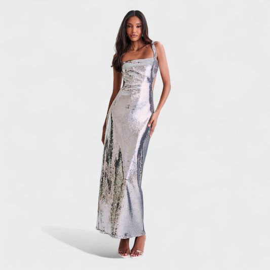 Shimmering Silver Evening Gown