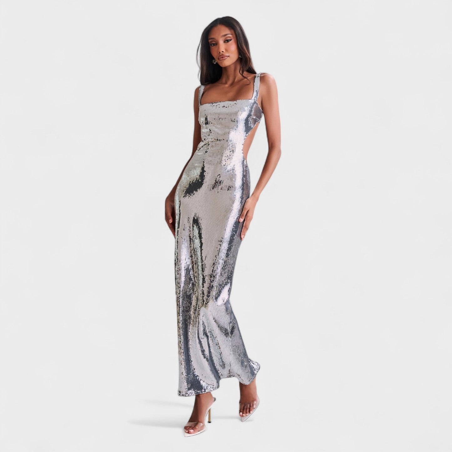 Shimmering Silver Evening Gown
