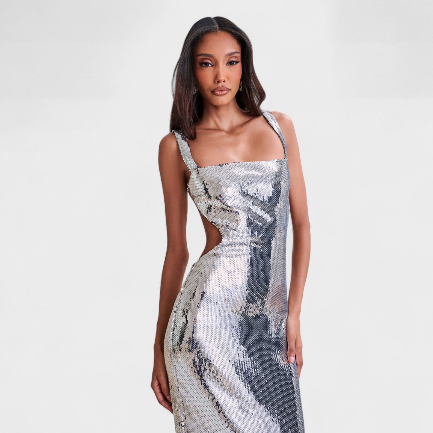 Shimmering Silver Evening Gown