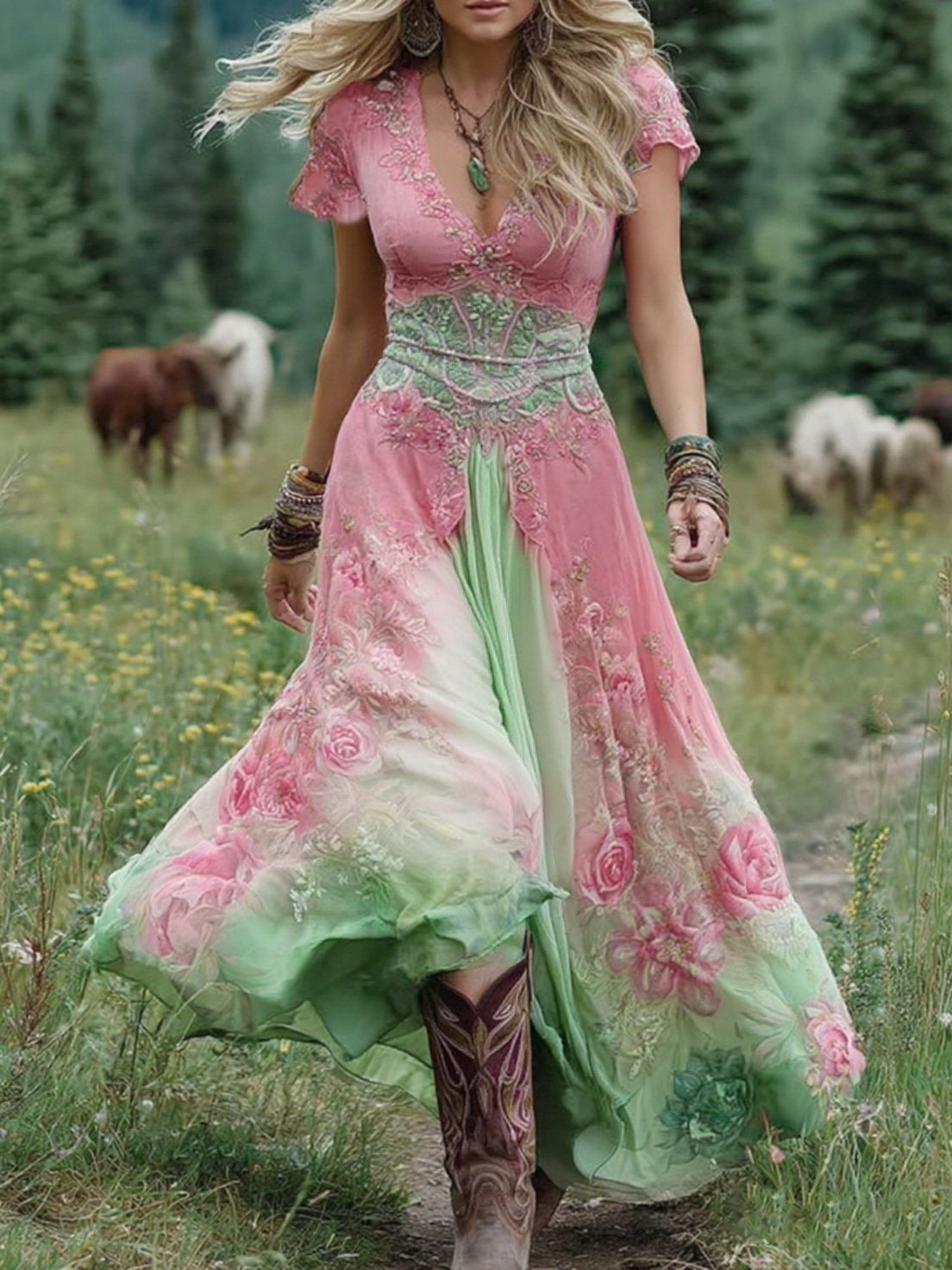 Serena - Floral Print Short Maxi Dress