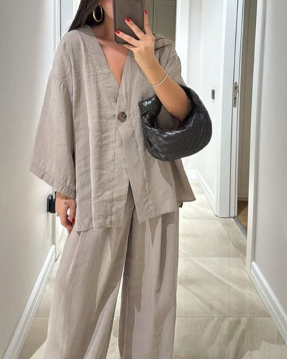 Sienna | V-Neck Top & Trousers Set