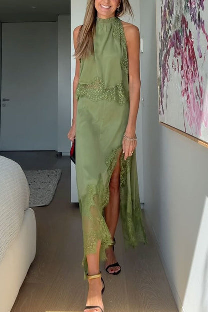 Isabella | Lace Pleated Top + Irregular Slit Skirt Set